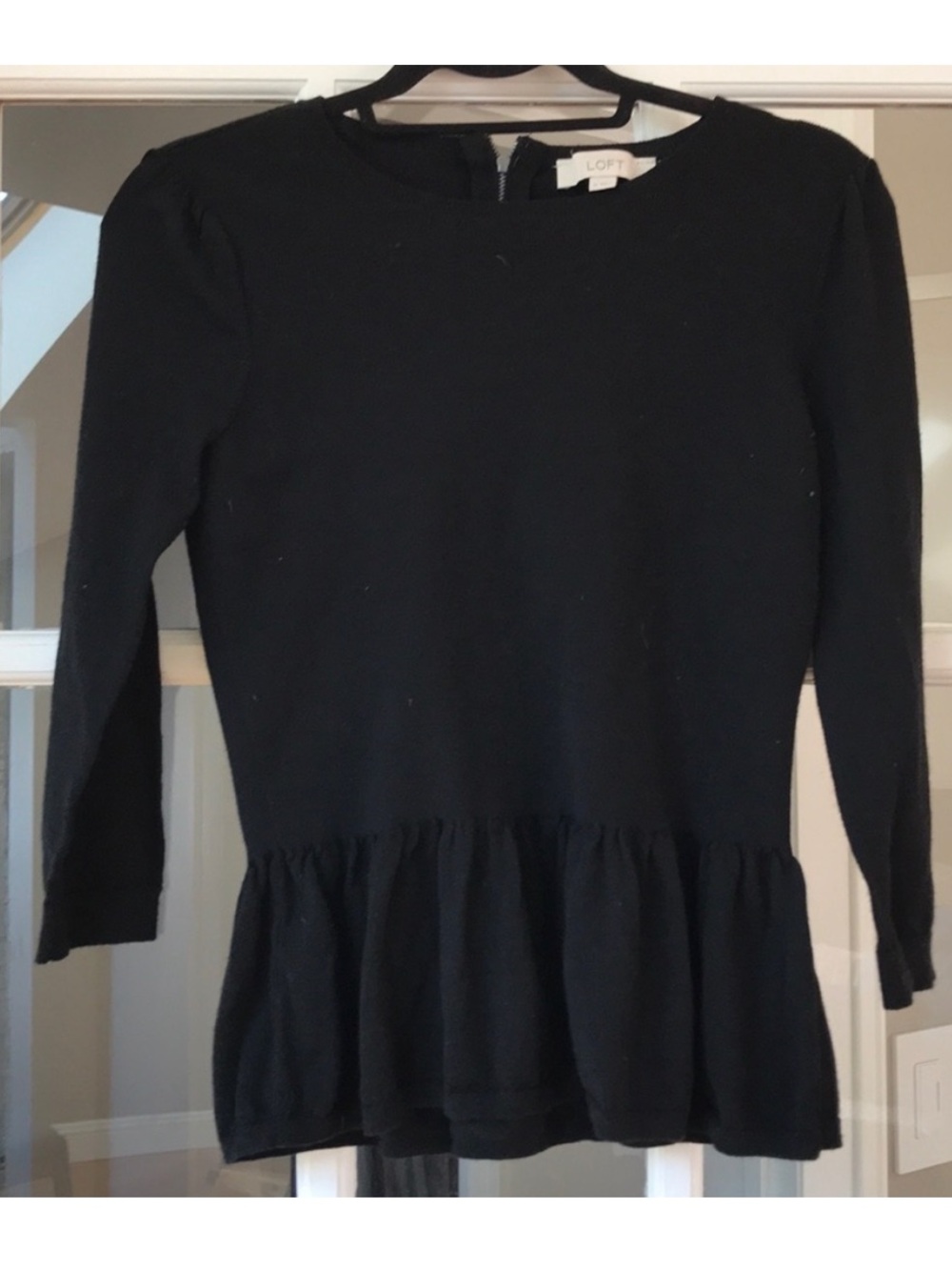 LOFT Black Long Sleeve Peplum Crewneck Sweater
